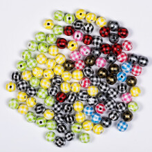 100Pcs Spacer Beads Round Plaid Wood Special Bracelet Craft Beads for Necklace (Red)