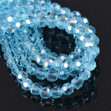 AB Plated 3mm 4mm 6mm 8mm Round 32 Facets Faceted Cut Crystal Glass Loose Beads-4mm(100pcs)-Lake Blue AB