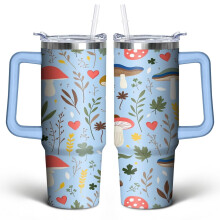 Mushroom 30 oz Tumbler with Handle Lid & Straw – Stainless Steel, Vacuum-Insulated – Cute Gift for Women, Men, Friends – Compatible with Most