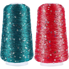 2-Color Sequin Sparkle Yarn, 1093.62 Yds Metallic Polyester Glitter Thread for Sewing, Knitting, Crochet, DIY Crafts – Compatible with Standard