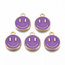 100Pcs Flat Round Light Gold Alloy Enamel Charms For Jewelry Making 14.5x12mm-Medium Violet Red