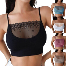 Sutiã feminino com detalhes em renda, cor lisa, transparente, top cropped, bustiê para uso diário, preto, tamanho 4XL