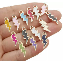 10 Lightning Charms Gold Enamel Assorted Lot Mix Storm Jewelry Weather 21mm