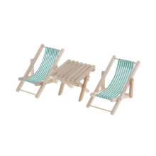 1:6 Miniature Dollhouse Foldable Wooden Beach Table & Stripe Chair Green