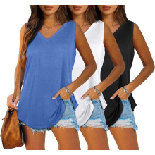 Women's V-Neck Tank Tops Loose Sleeveless 2-Pack or 3-Pack