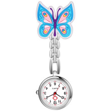 Women Butterfly Brooch Nurse Watch for Nurses Doctors Badge Stethoscope Quartz Fob Watch with Arabic Number Markers