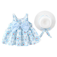 KDFJPTH Baby Girl Full Flower Print Summer Casual Dress Sleeveless Backless Princess Party Dresses Swing Sundress With Straw Hat Beachwear