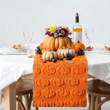 Fall Orange Pumpkin Table Runner Cute 3D Faux Fur Soft Fall Table Runner Suitable for Halloween Home Decoration 2pc