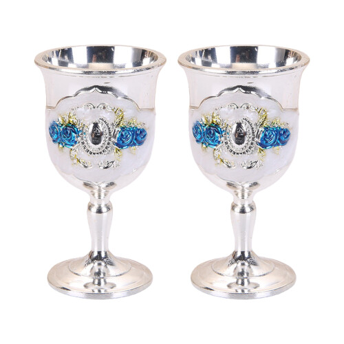 2Pcs Elegant Embossed Metal Wine Drinking Cup Goblet With-1