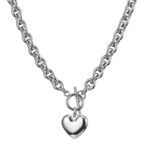 Collar de cadena rolo de acero inoxidable para mujer con corazón