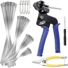 153pcs Metal Zip Tie Tool Kit, Include Professional One Hand Operation Zip Tie Gun, Cutting Scissors, Pipe Wraps Outdoor