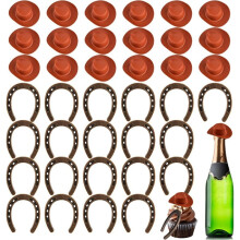 Feestartikelen met een Westernthema, -Cowboyhoeden van Plastic en Hoefijzerknutsels met Geluksmotief, Cowboyhoed Als Tafeldecoratie, B