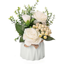 Artificial Flowers with Vase, Realistic Hydrangea Roses Silk Flower Arrangements Fake Eucalyptus Pla