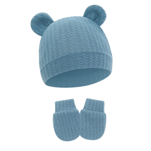 Infant Hat and Mittens Set with Bear Ears Design Elastic