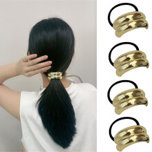 Gomas metálicas geométricas para el cabello, esposas doradas para coletas gruesas