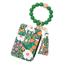 Boho Beaded Wallet Wristlet Keychain Card Holder Purse for Women, PU Leather Tassel Floral Design Small Wallet for Travel Work