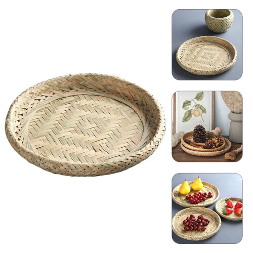 MLINS Extra Large Wicker Baskets Fruit Bowl Storage Disc Natural Household
