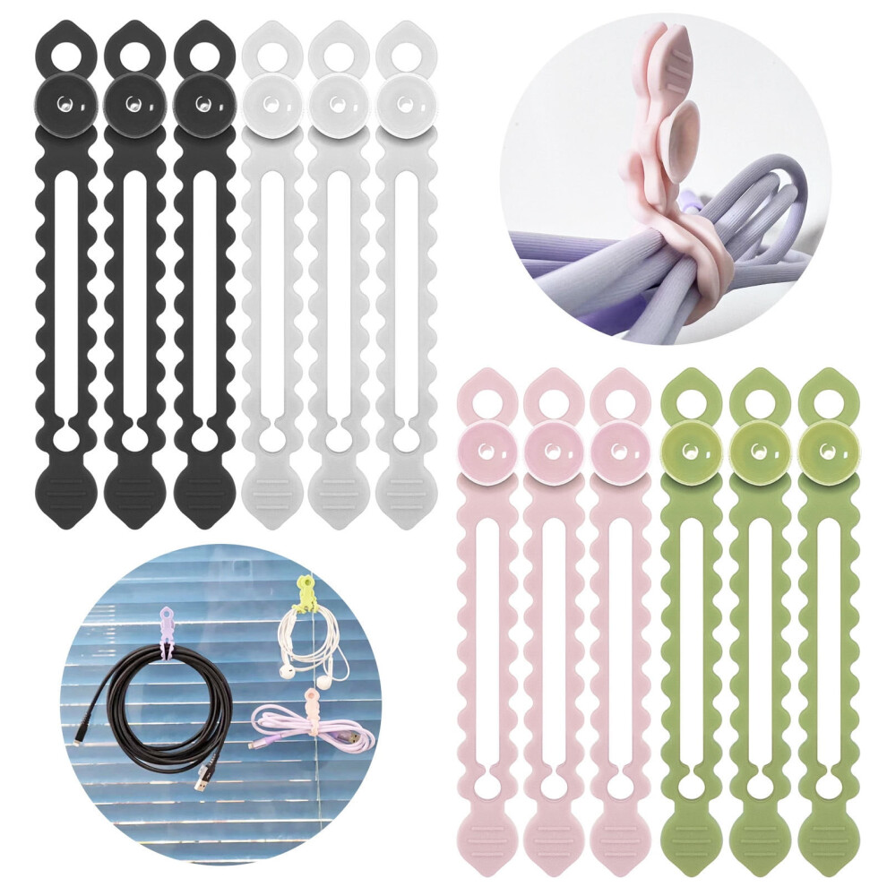 Silicone Cable Tie With Suction Cup,Silicone Reusable Cable Management Organizer,Multipurpose Elastic Cord Organizer For Fastening Cable Cords Wires 9028731018577