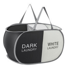 Foldable 2-Compartment Laundry Hamper for Dorm, Travel & Laundry Room – Black + Beige, Compatible with Standard Bins