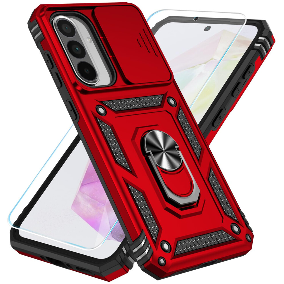Case With Slide Camera Cover, 360 Rotatable Kickstand, Shockproof Duallayer Protection, Hd Screen Protector, For Samsung Galaxy A36 A56 5G Red 9092120182026