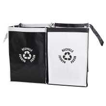 2Pcs Reusable Recycling Bin Bags Dual Compartment Waterproof Polypropylene with Handles Black for Kitchen Waste Sorting