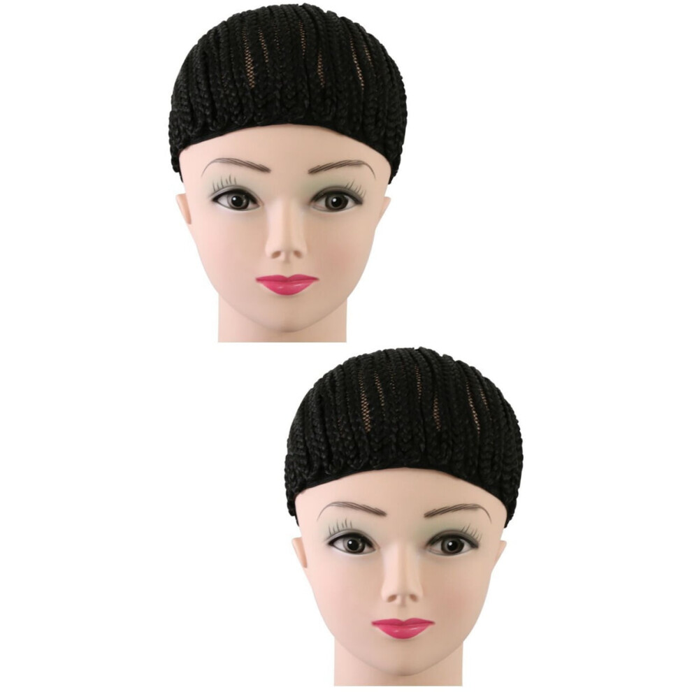 Unisex Black Cornrow Wig Cap Soft Comfortable Crochet Braiding 2Pcs