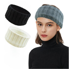 2Pcs Winter Headbands for Women Warm Thick Knit Headband Girls Cold Whether Ear Warmers Headband, Black & White