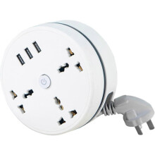 Universal Power Strip With Retractable Cord, 3 Outlets,compatible 3 USB Ports, 1.8m Cable, 5.9/9.1ft Wrap-Around