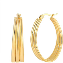 Chunky Hoop Earrings for Women 18k Gold Plated 3 lines Huggie Earrings Wide Hoop Earrings Jewelry for Women 25mm