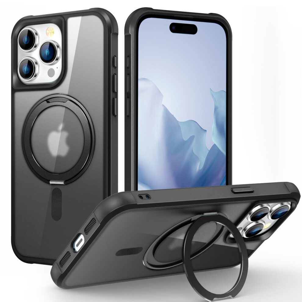 Tech Circle Case For Iphone 14 Pro 6.1" (2022) Â Translucent Rotating Kickstand Shell With Magsafe & Ring Holder, Black 9479868127722