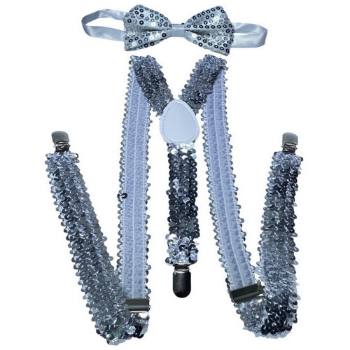 Set composto da bretelle e papillon con paillettes per Capodanno.
