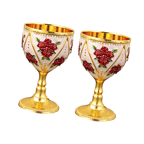 Gobelet à vin en métal gaufré élégant, 2-Fleur blanche dorée