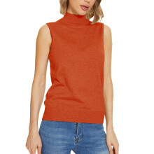 Tanktopper for kvinner Ermeløse topper med høy hals for kvinner Genserstrikket polohals Myk enkel tanktop Lett oransje Kampanje Salg