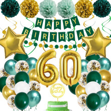 60th Birthday Decoration, Green and Gold Balloons for Boy and Girl, Garland and 60th Birthday Party Decorations for Men Women