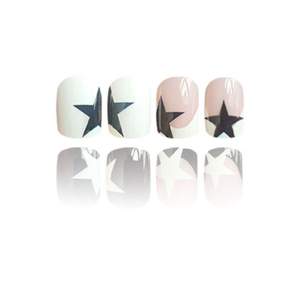 Hue-Grain Star Print Fake Nails - Durable & Stylish