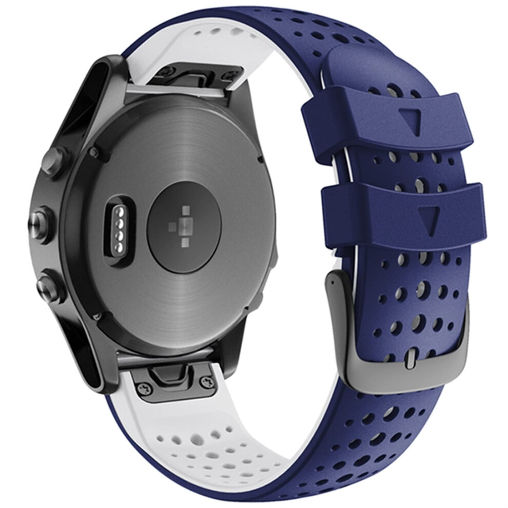 Watch Band 22Mm Silicone Quickfit Strap Dark Blue White Secure And Sport Durable Design For Garmin Fenix 7 Blue,White 9092120182217