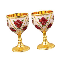 Set mit 2 30-ml-Kelchen aus Metall mit Prägung,-Goldweiße Blume