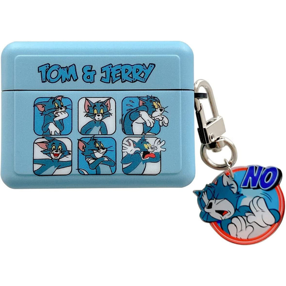 Cute Jerry Cat Keychain Case For Apple Airpods Pro Â Vintage Anime Cartoon Design Blue 9028731250311
