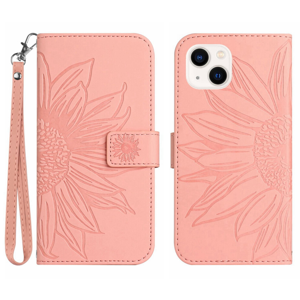 Sunflower Wallet Case With Wrist Strap For Iphone 14 6.1" (2022) Â Pu Leather, Magnetic Flip Stand, Shockproof, Card Slots Pink 9479868132412