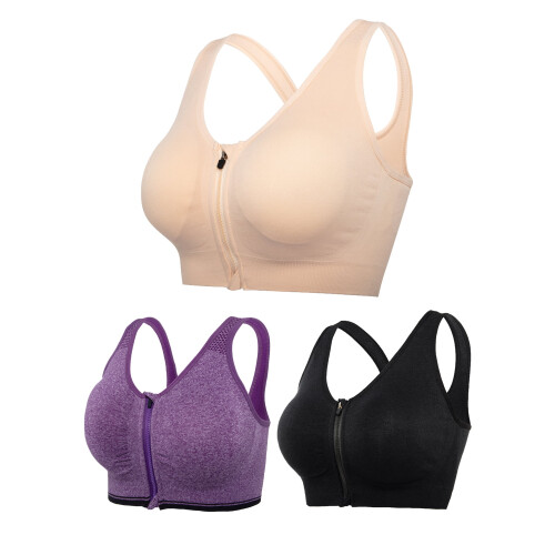 FANNYC1-3Pack Γυναικείο Αθλητικό Σουτιέν με Φερμουάρ και Ράγκερ, Χωρίς Ραφή,