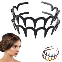 U Shape Fashion Tooth Hair Comb Headband, Wavy Hair Band High Cranium Head Bands, Reversible Korean Headbands for Women Girls (Black-2pcs, standard)
