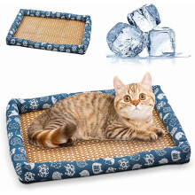 Ice Rattan Cooling Bed for Cats & Dogs, Self-Cooling Pet Mat (50x40cm, A_Blue), compatible with summer heat