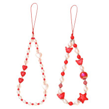 2PCS Cute Beaded Phone Charm with Pearl Pendant, Star and Heart Phone Strap Lanyard for Bag and Case