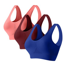 Women Girls Seamless Sports Bra Wirefree Removable Pads 3PC Yoga Bra Breathable Round Neck Summer Casual Dark Blue Navy Wine