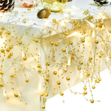 Morttic 10 FT 30 LED Gold Pearl Berry Beaded Garland – Indoor Christmas Light Decor for Fireplace Mantel (Compatible with Standard Outlets)