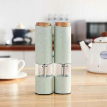 2 pieces electric salt and pepper mill set, automatic spice mill with LED light, adjustable ceramic grinder for salt pepper chili green_mdcg