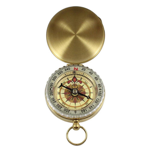 Glow Gold Plated Multifunctional Compass Keychain Pocket Watch Guide North Needle