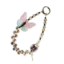 Elegant Pink Butterfly Phone Strap, Stylish Beaded Chain Lanyard for iPhone and Cute Phone Charm