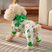 St. Patricks Day hundepyjamas – Grøn Shamrock-print fodboldpyjamas med sløjfe- og kløvermønster, kat/killing-julekostume (A,M), kompatibel med