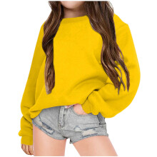 Girls Yellow Sweatshirt, Drop-Shoulder Hoodie, Crewneck, Long Sleeve, Casual Tunic Pullover – Compatible with Fall Fashion